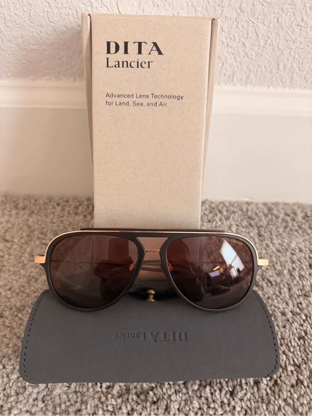 DITA Brown and Gold Aviator Sunglasses